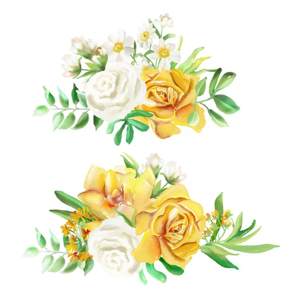 Krásné Akvarel Květiny Květinové Kytice Věnce — Stock fotografie