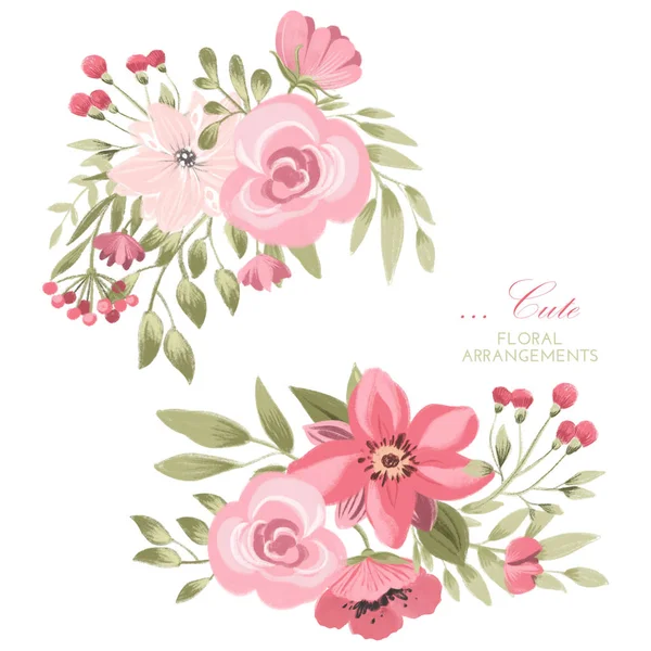 Akvarell Blommor Arrangemang Med Söt Vintage Ros Blommor — Stockfoto