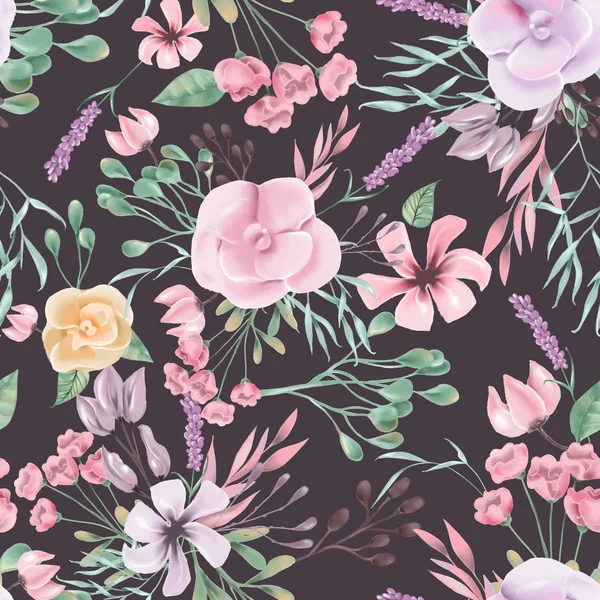 Prachtige Vintage Wilde Bloemen Naadloze Bloemen Patroon Donkere Achtergrond — Stockfoto