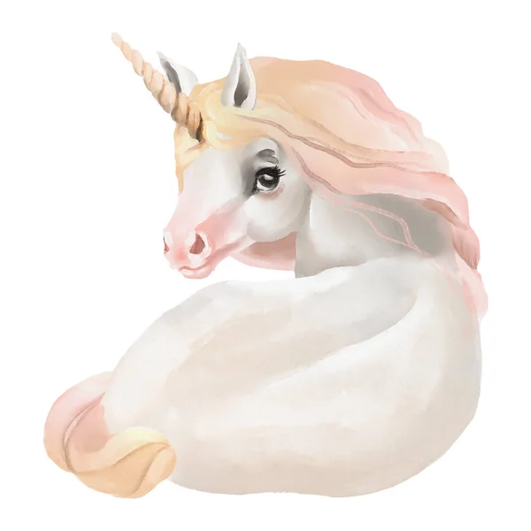 Beautiful Cute Watercolor Unicorn Isolated White Background — Stock Photo, Image