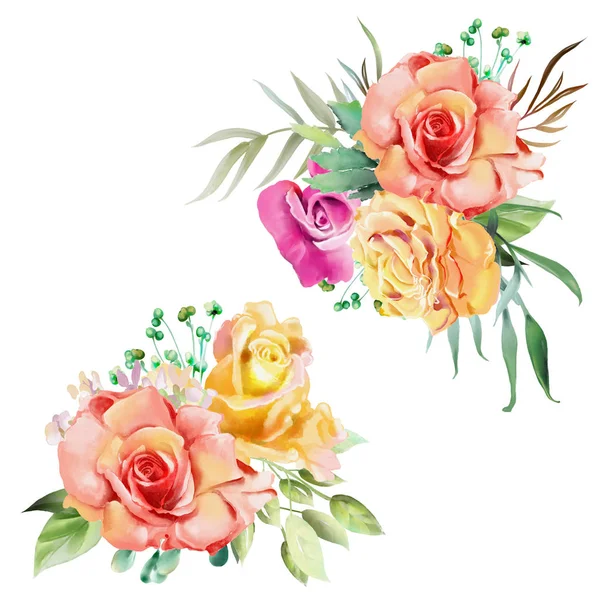 Güzel Suluboya Renkli Çiçekler Beyaz Arka Plan Izole — Stok fotoğraf