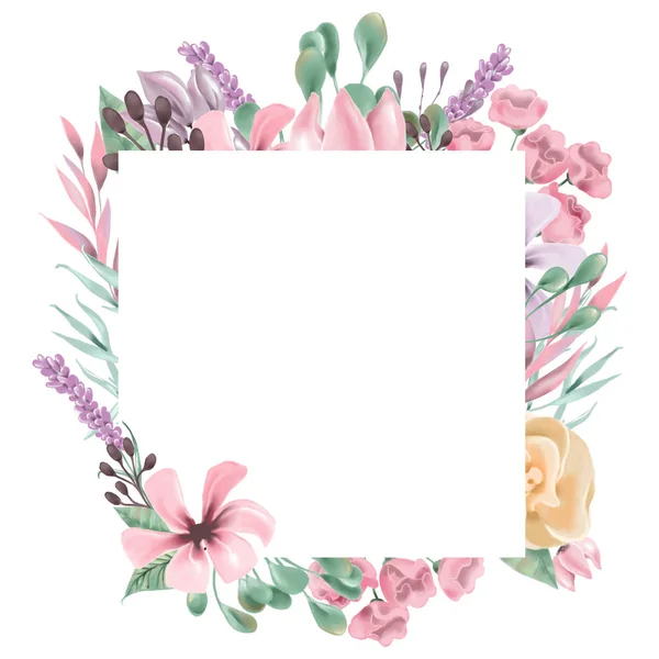 Beau Cadre Floral Avec Espace Copie Sur Fond Blanc — Photo