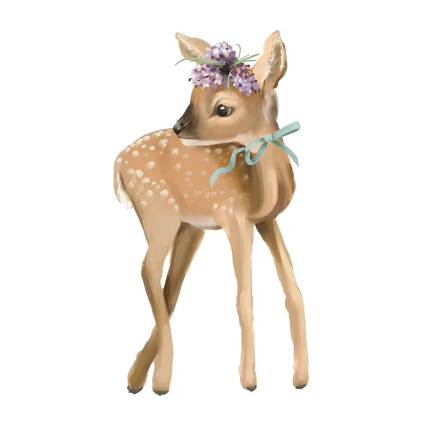 可爱的鹿与花圈 花束和绑弓 — 图库照片