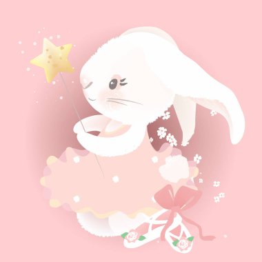 Pembe arka plan üzerinde yıldız ile bale tavşan Sevimli illüstrasyon