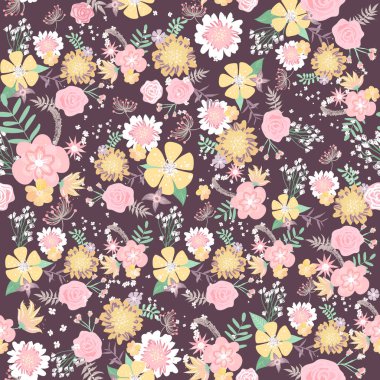 Kahverengi arka plan üzerinde alan çiçekleri ile güzel çiçek deseni