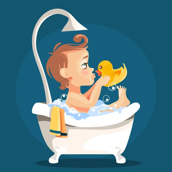 Baby Kissing Duck Bath Home — Stock Vector