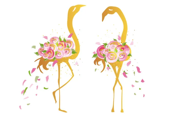 Buntes Banner Mit Flamingos Und Blumen Konzept — Stockvektor
