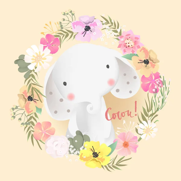Cute Vintage Elephant Character Background — Stock Vector