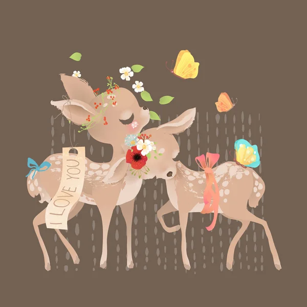可爱的两只小鹿的背景 — 图库矢量图片