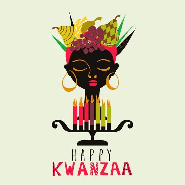 Woman Candles Happy Kwanzaa Greeting — Stock Vector