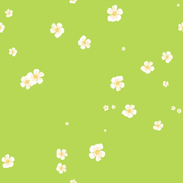 Cute Seamless Tileable Flowers Pattern Green Background — Stock Vector