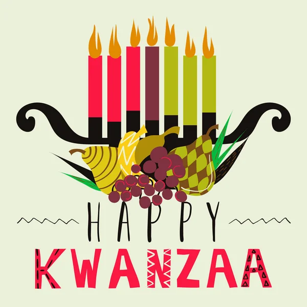 Candles Pears Happy Kwanzaa Greeting — Stock Vector