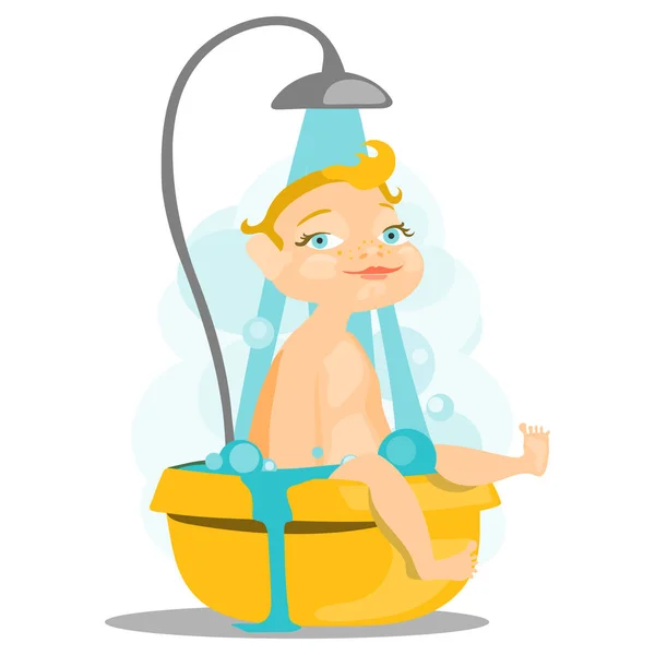 Duş Altında Oturan Sevimli Çocuk — Stok Vektör