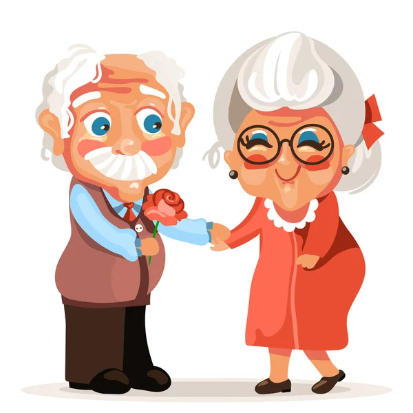 Senior Paar Hält Hände Auf Weißem Hintergrund — Stockvektor