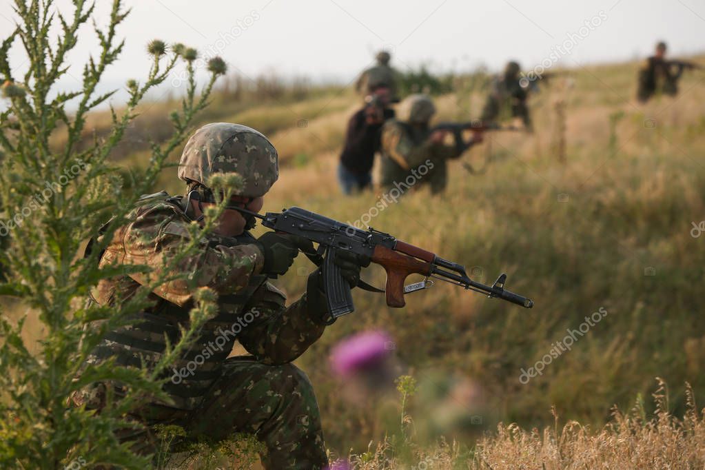 Romanian special forces military take part at a drill, near the Razim Lake, south eastern Romania.