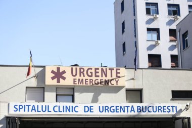 Bucharest, Romanya - 13 Ağustos 2018: Bükreş, Romanya Floreasca acil durum hastanede dış ayrıntılar.