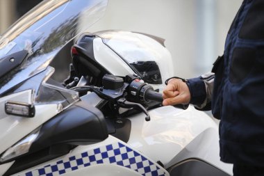 Bucharest, Romanya - 23 Ekim 2018: Bmw polis motosiklet Romanya polis gücü için