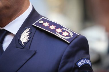 Bucharest, Romanya - 23 Ekim 2018: Polis Quaestor-genel Insignia apolet, Romanya polis şefi olarak