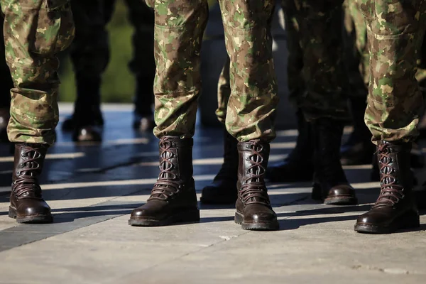 Sırada kalan askerlerin üniformaları, eldivenleri, botları ve tabancalarıyla ilgili detaylar