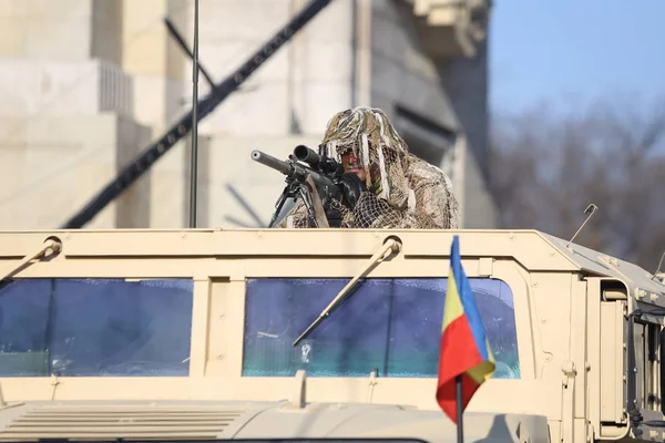 Bucarest Roumanie 1Er Décembre 2018 Sniper Armée Roumaine Armé Fusil — Photo