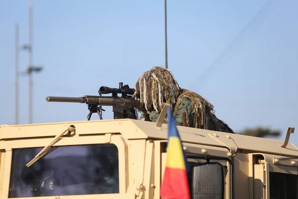 Bucarest Roumanie 1Er Décembre 2018 Sniper Armée Roumaine Armé Fusil — Photo