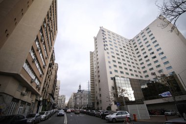 Bucharest, Romanya - 4 Ocak 2019: Novotel Bükreş'te bina otel