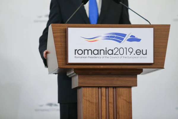 Bucareste Roménia Janeiro 2019 Logótipo Presidência Romena Conselho União Europeia — Fotografia de Stock