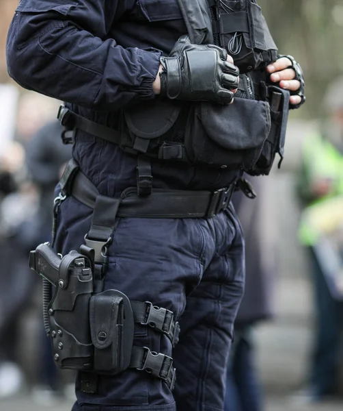 Details of the security kit of a riot police officer