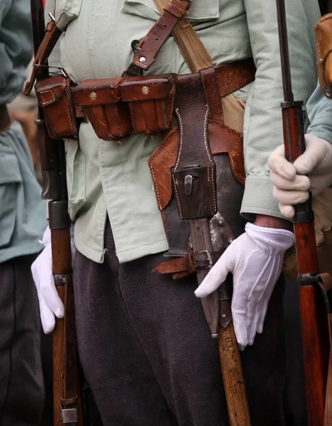 Az I. világháború reenactors a felszerelésüket — Stock Fotó