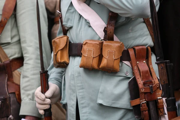 Az I. világháború reenactors a felszerelésüket — Stock Fotó