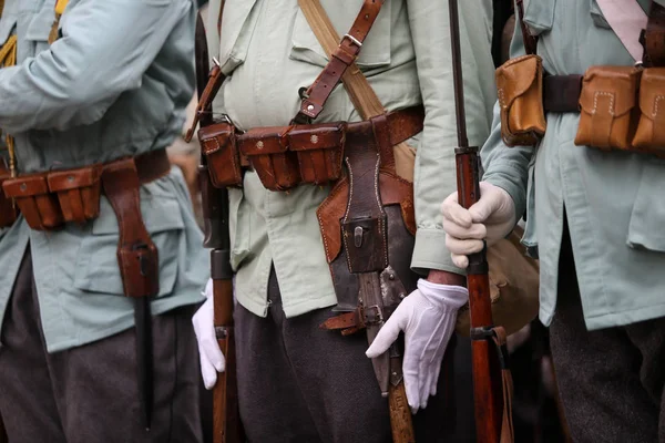 Az I. világháború reenactors a felszerelésüket — Stock Fotó