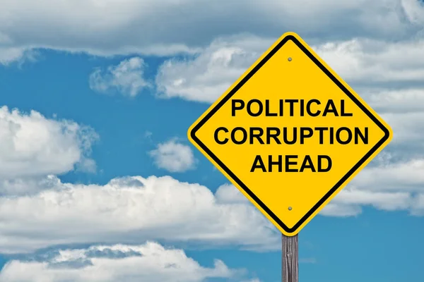 Political Corruption Ahead Caution Sign With Blue Sky Background