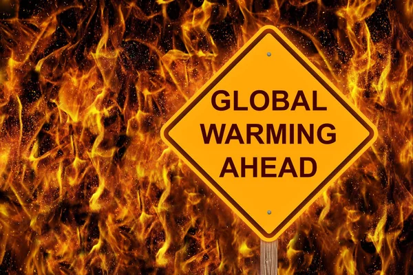 Riscaldamento Globale Avanti Attenzione Segno Con Sfondo Fiammeggiante — Foto Stock