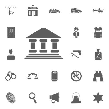Juctice hall simgesi. Polis ve juctice vektör Icon set