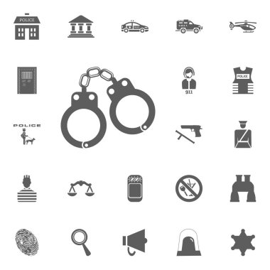 Kelepçe simgesi. Polis ve juctice vektör Icon set
