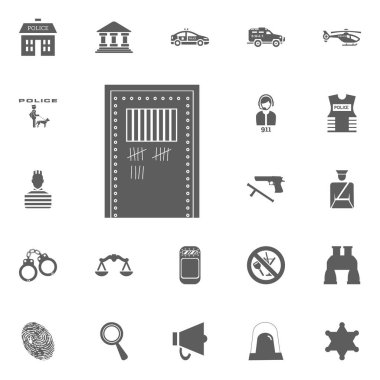 Hapishane, cezaevi kapı simgesi. Polis ve juctice vektör Icon set