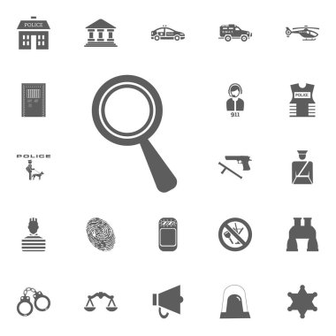 Büyüteç simgesini. Polis ve juctice vektör Icon set