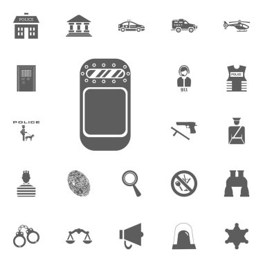 Polis simgesi kalkan. Polis ve juctice vektör Icon set