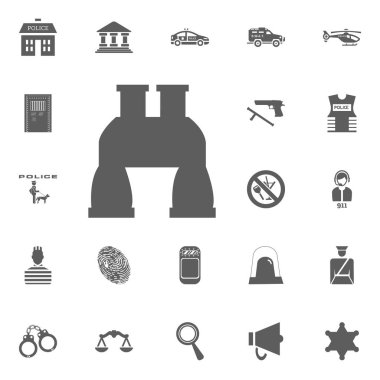 Dürbün simgesi. Polis ve juctice vektör Icon set