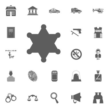 Şerif yıldız simgesi. Polis ve juctice vektör Icon set