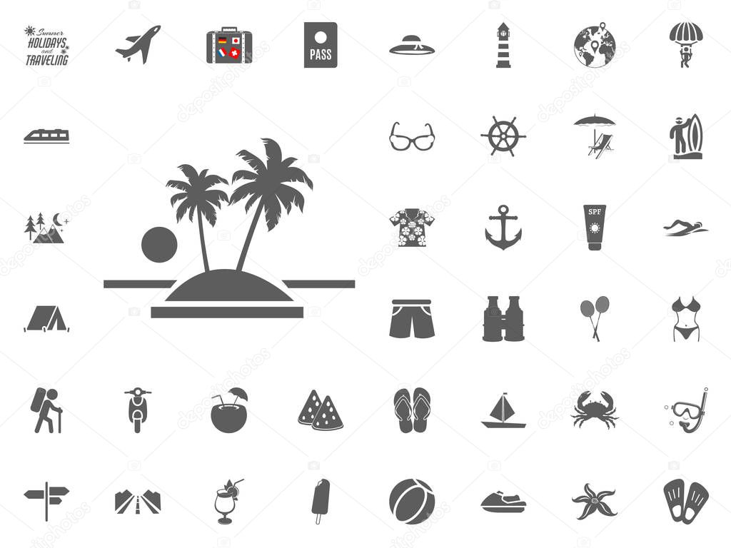 Oasis island icon. Summer holidays and Traveling vector icons set