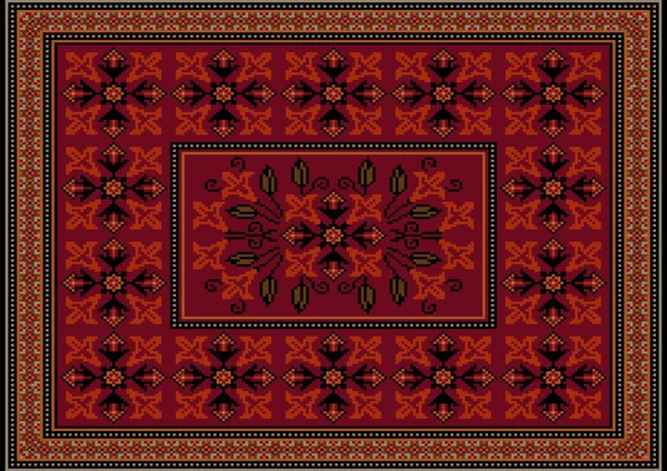 Tapis Bordeaux Luxueux Avec Des Ornements Ethniques Motifs Fleurs Rouges — Image vectorielle