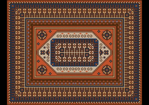 Alfombra Oriental Vintage Brillante Original Lujo Con Tono Naranja Azul — Vector de stock