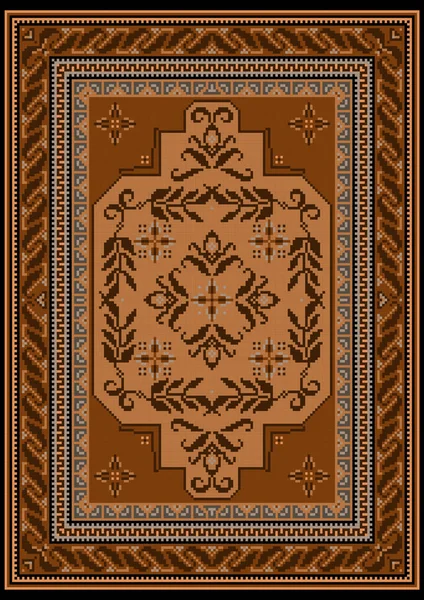 Vintage Teppich Mit Ethnischen Ornamenten Brauntönen Und Einem Floralen Muster — Stockvektor