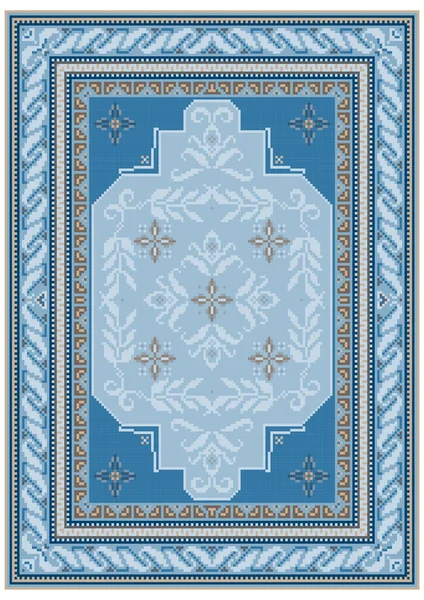 Tapis Design Avec Ornement Ethnique Nuances Bleues Motif Floral Dans — Image vectorielle
