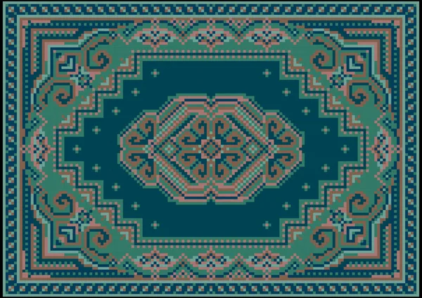 Alfombra Lujo Vintage Tonos Verdes Azules Con Patrón Campo Azul — Vector de stock