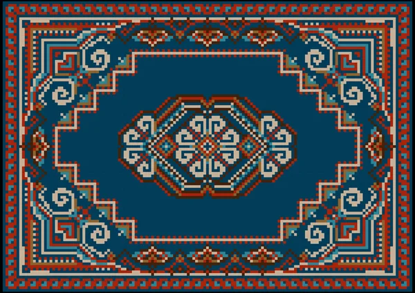Vintage Luxuriösen Kunterbunten Teppich Blauen Und Roten Farbtönen Mit Muster — Stockvektor