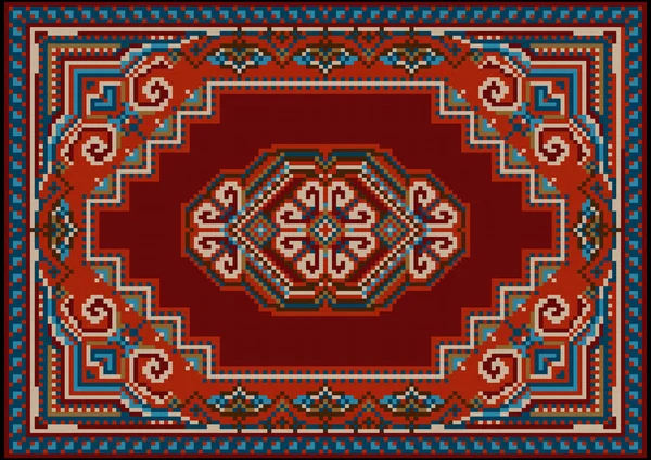 Vintage Luxuriösen Kunterbunten Teppich Roten Und Blauen Farbtönen Mit Muster — Stockvektor