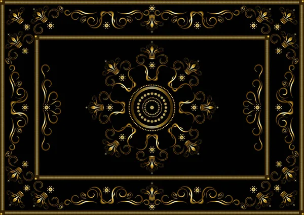 Gouden frames uit gestippelde strepen, met patroon op de rand van gouden gedraaide strepen en kronen — Stockvector