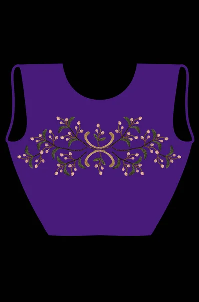 Conception pour vêtements, broderie de branches ondulées entrelacées avec des baies et des feuilles sur chemisier violet pour femmes — Photo